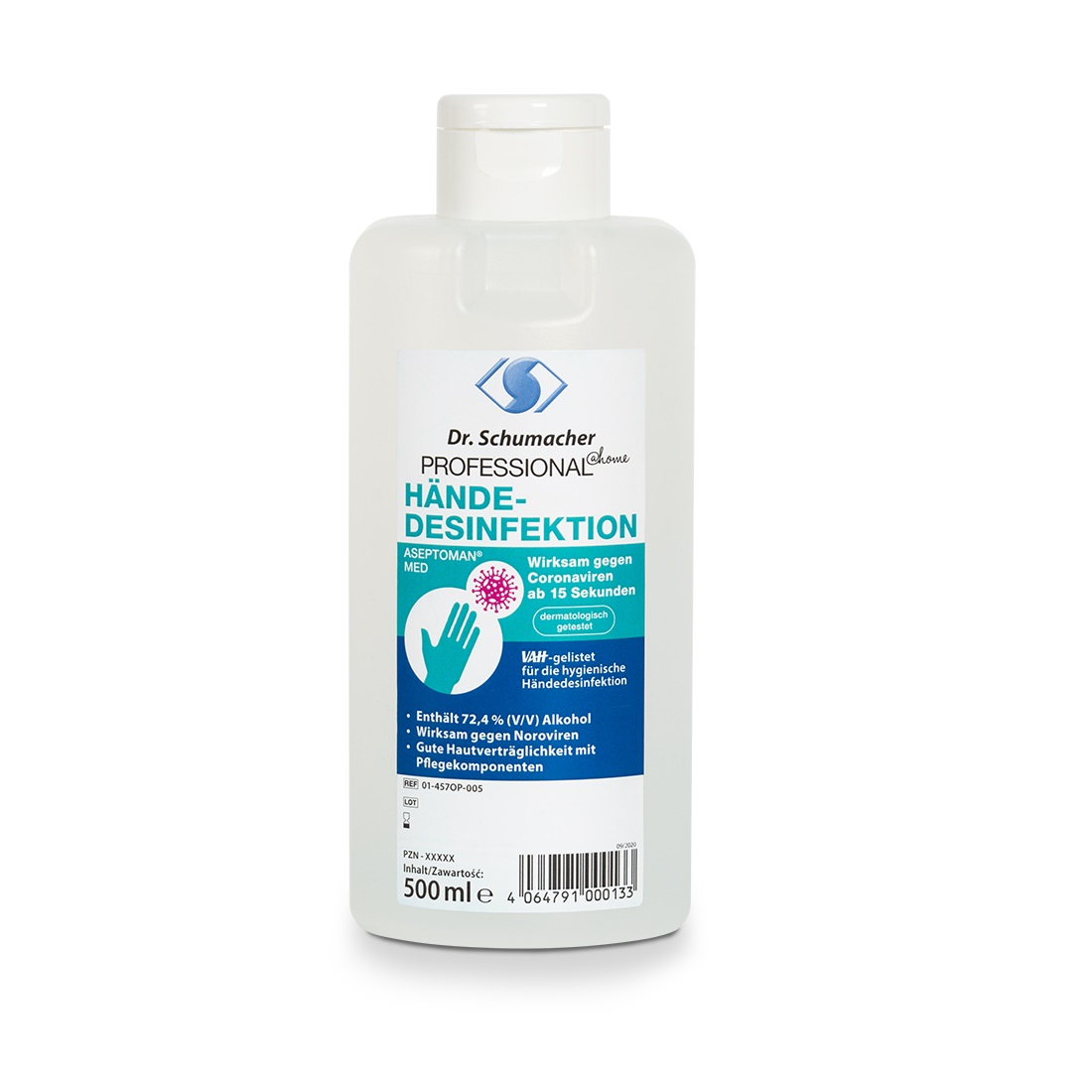 PROFESSIONAL@home Hände-Desinfektion, alkoholisch,500 ml Spenderflasche_PZN 1689