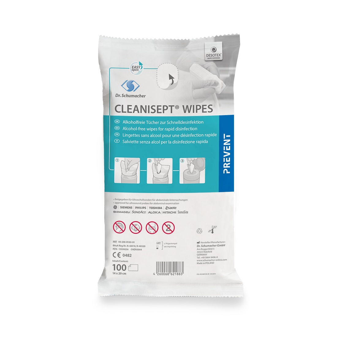CLEANISEPT® WIPES , 14 x 20 cm , Nachfüllpack mit 100 Tüchern, alkoholfrei_PZN 1