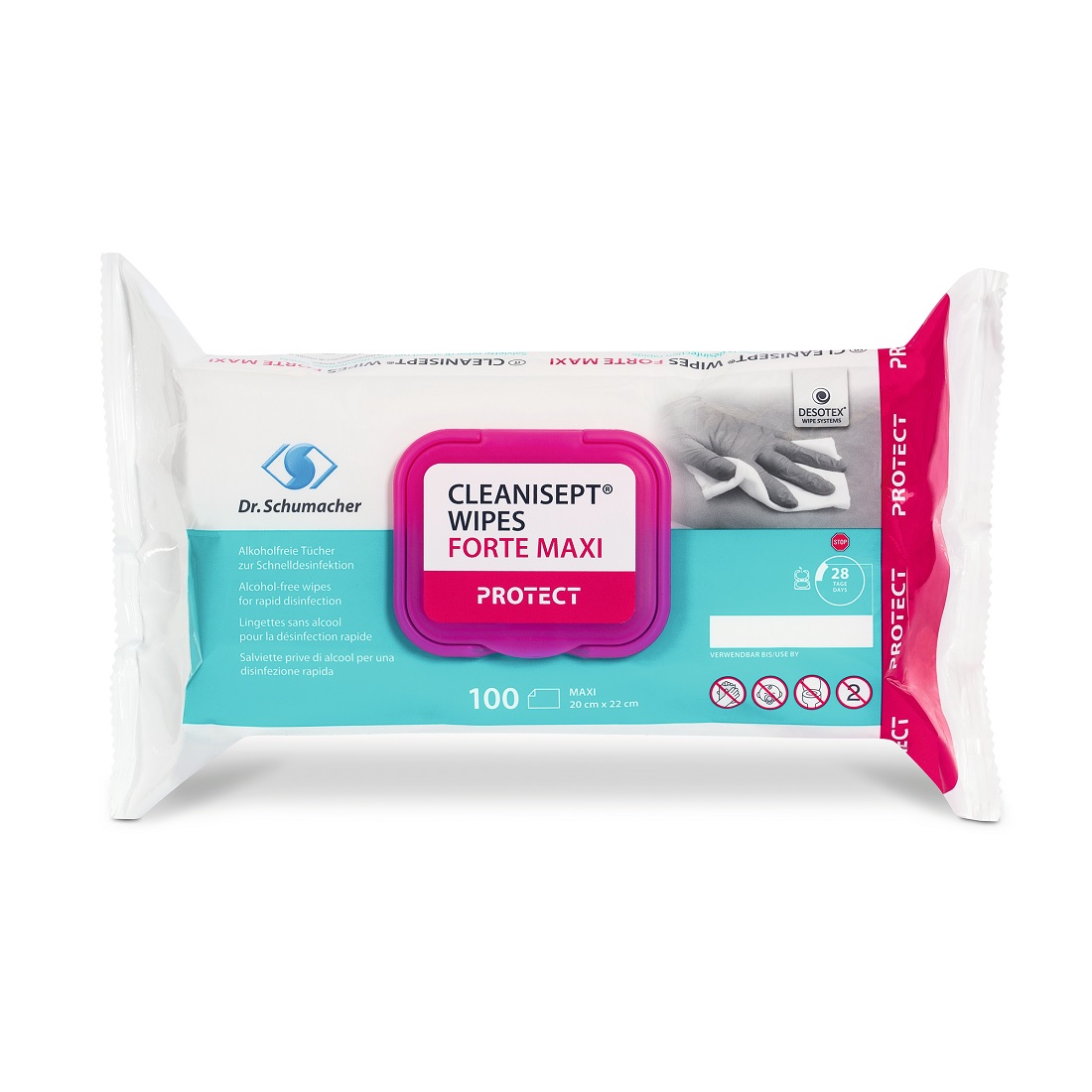 CLEANISEPT® WIPES FORTE MAXI , 20X22cm, Flowpack mit 100 Tüchern, alkoholfrei_PZ