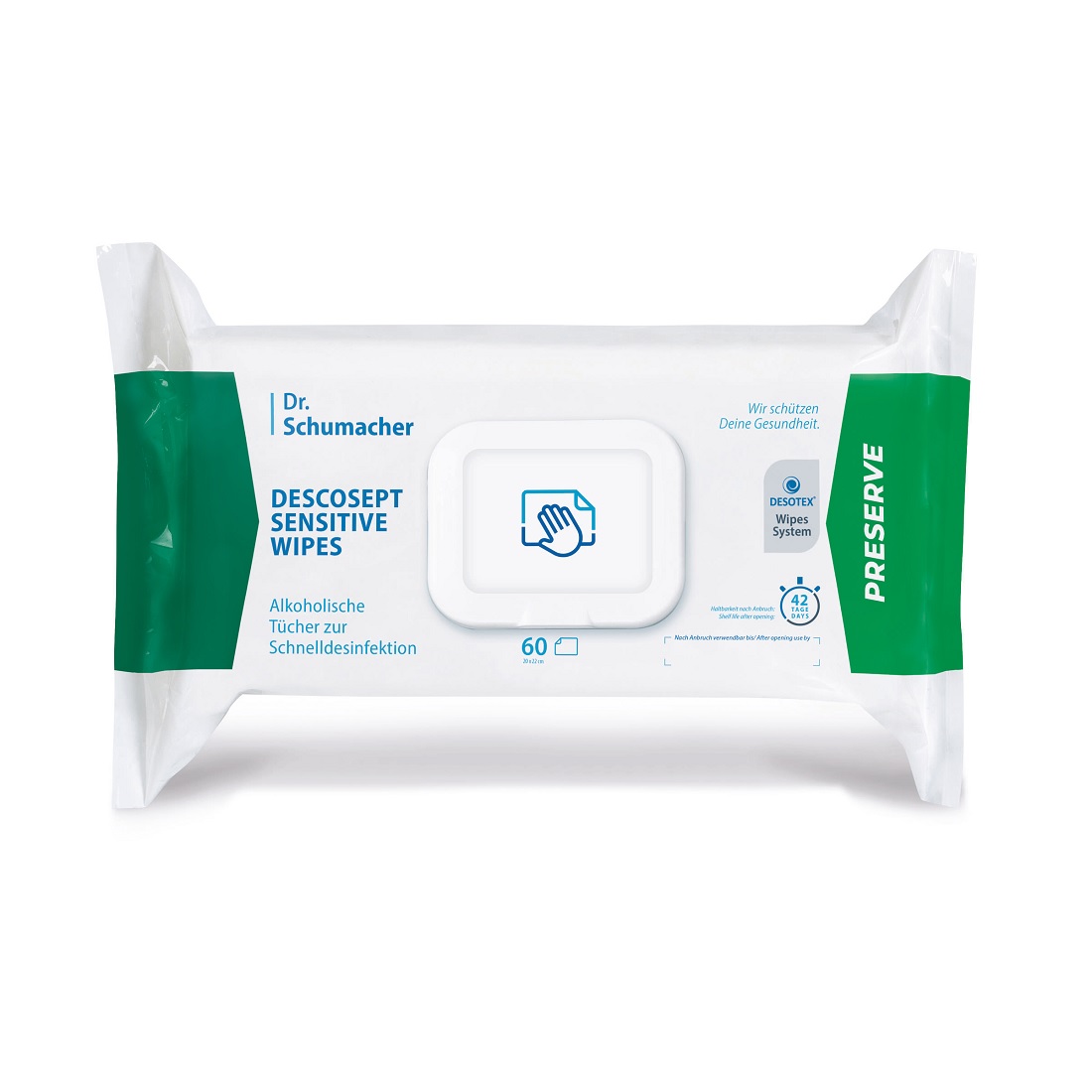 DESCOSEPT SENSITIVE WIPES, Flowpack 60 St., 20x22 cm , alkoholisch_PZN 17195976_